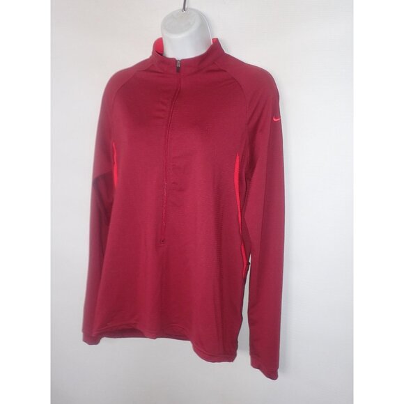 Nike Sphere Dry 1/2 Zip Athletic Cycling Running Shirt Women L Long Sleeve RED - Picture 2 of 6